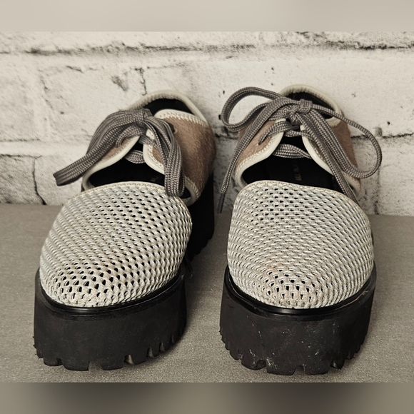 ALL BLACK Perforated Leather Platform Lace Up Sneakers Gray Beige Size 38 - Picture 4 of 15